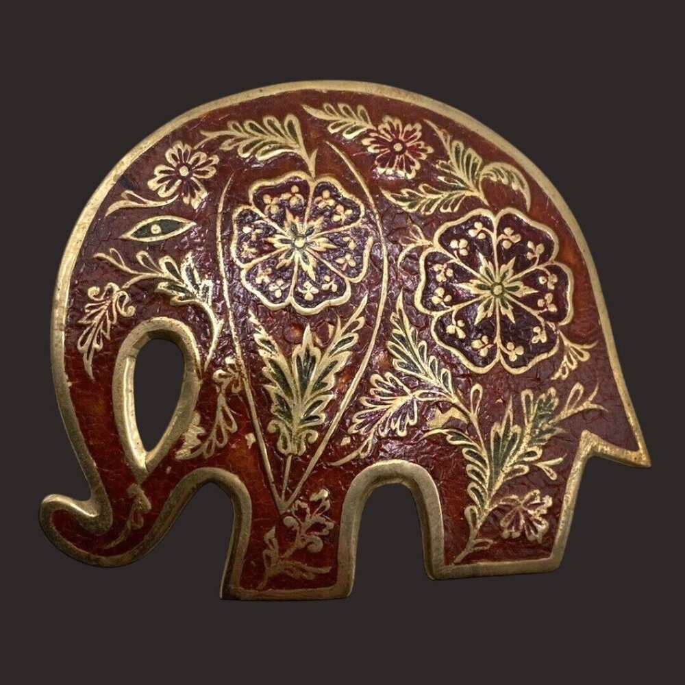 Vintage Brass Elephant Belt Buckle With Floral Design 1970's‎